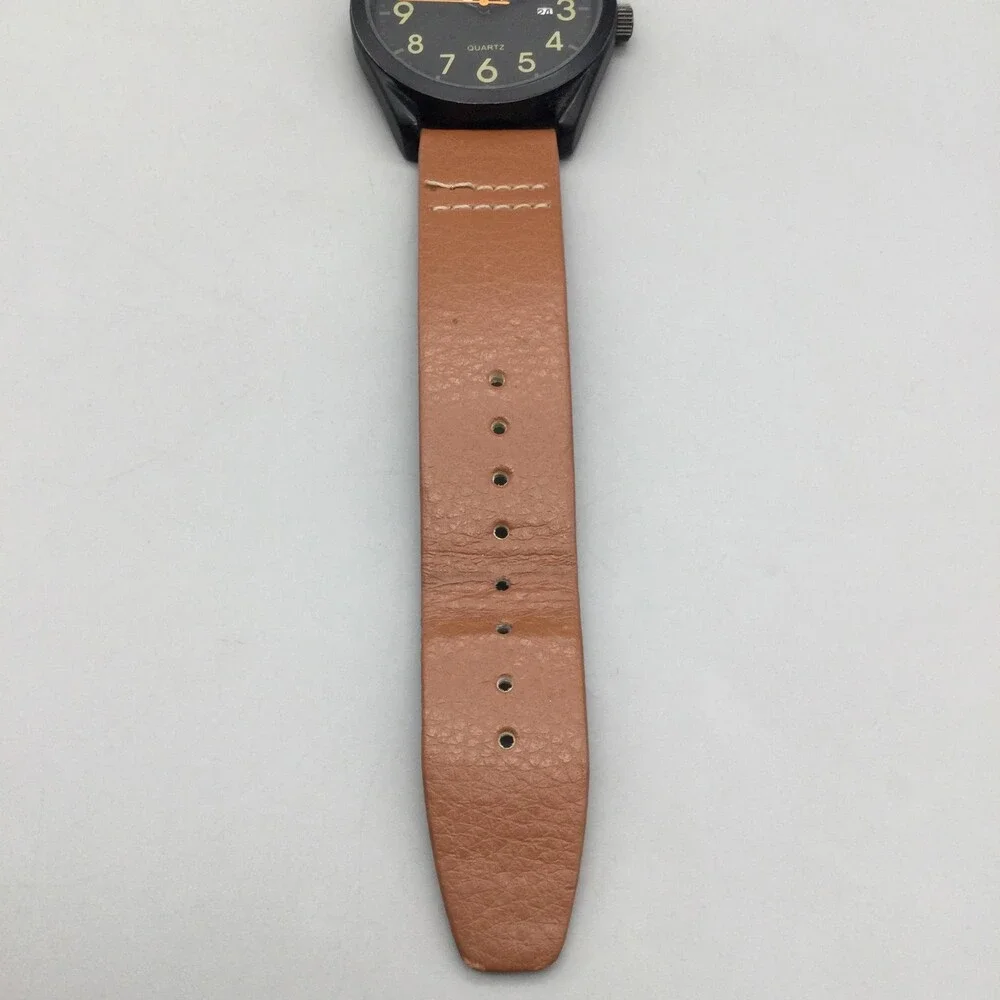Gruen Precision Mens Watch 41mm Black Dial Brown Band New Battery
